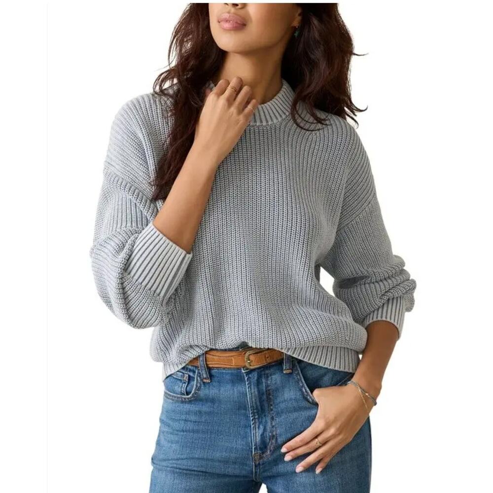 Faherty Sunwashed Fisherman Tradewinds Gray Organic Cotton Sweater Medium